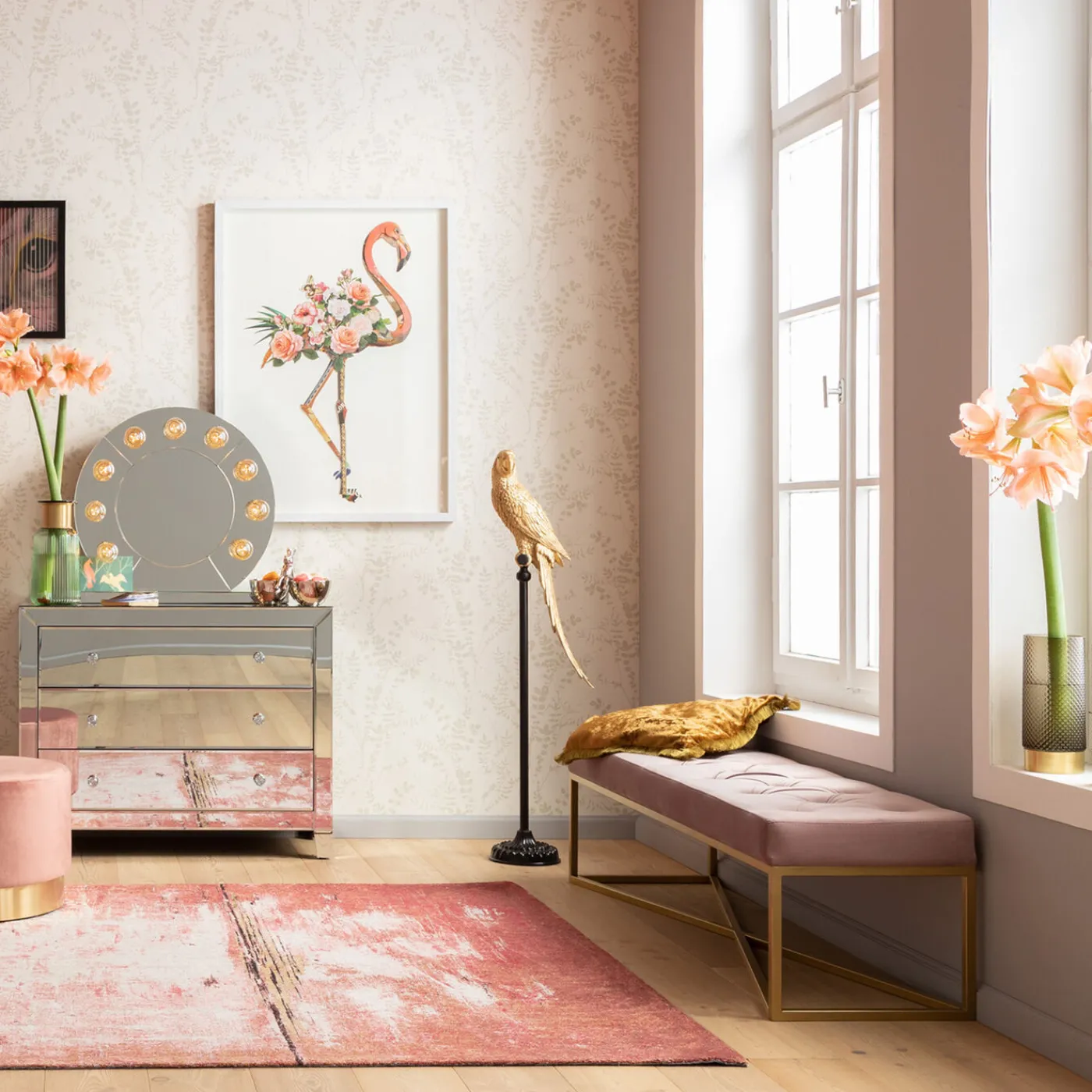 KARE Design Banquette Crossover Rose Laiton 150X40Cm