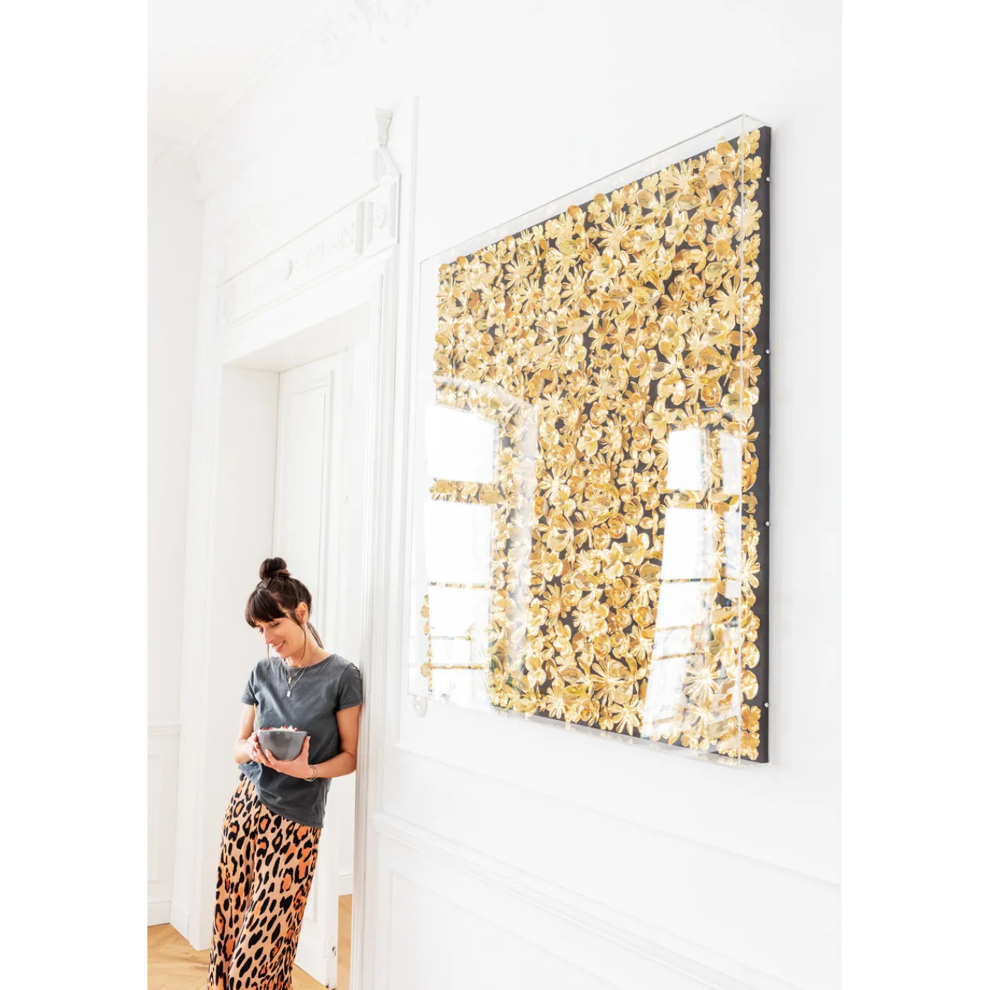 KARE Design Cadre Décoratif Gold Flower 120X120Cm