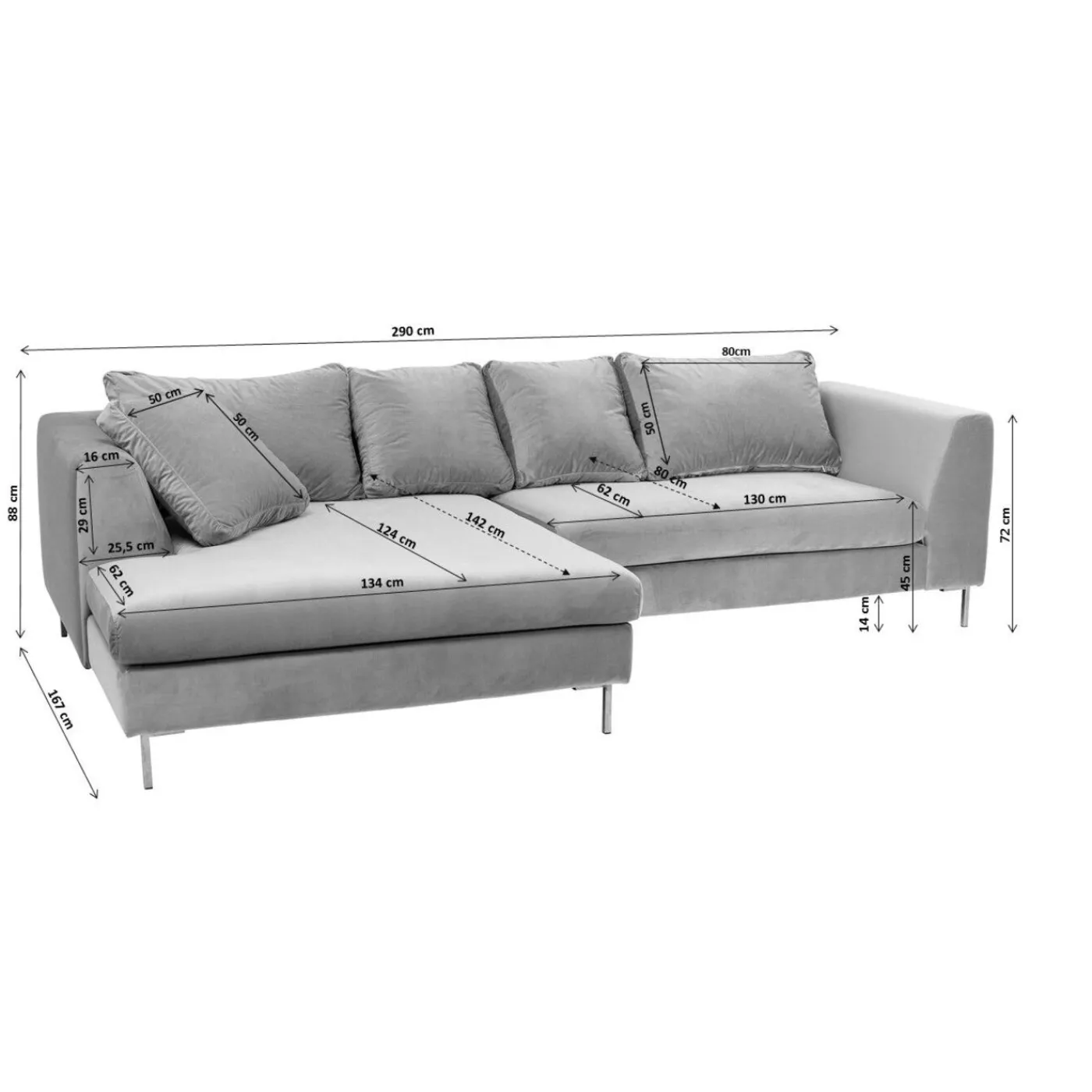 KARE Design Canapés D Angle Gianni Dolce Gris Clair Droite