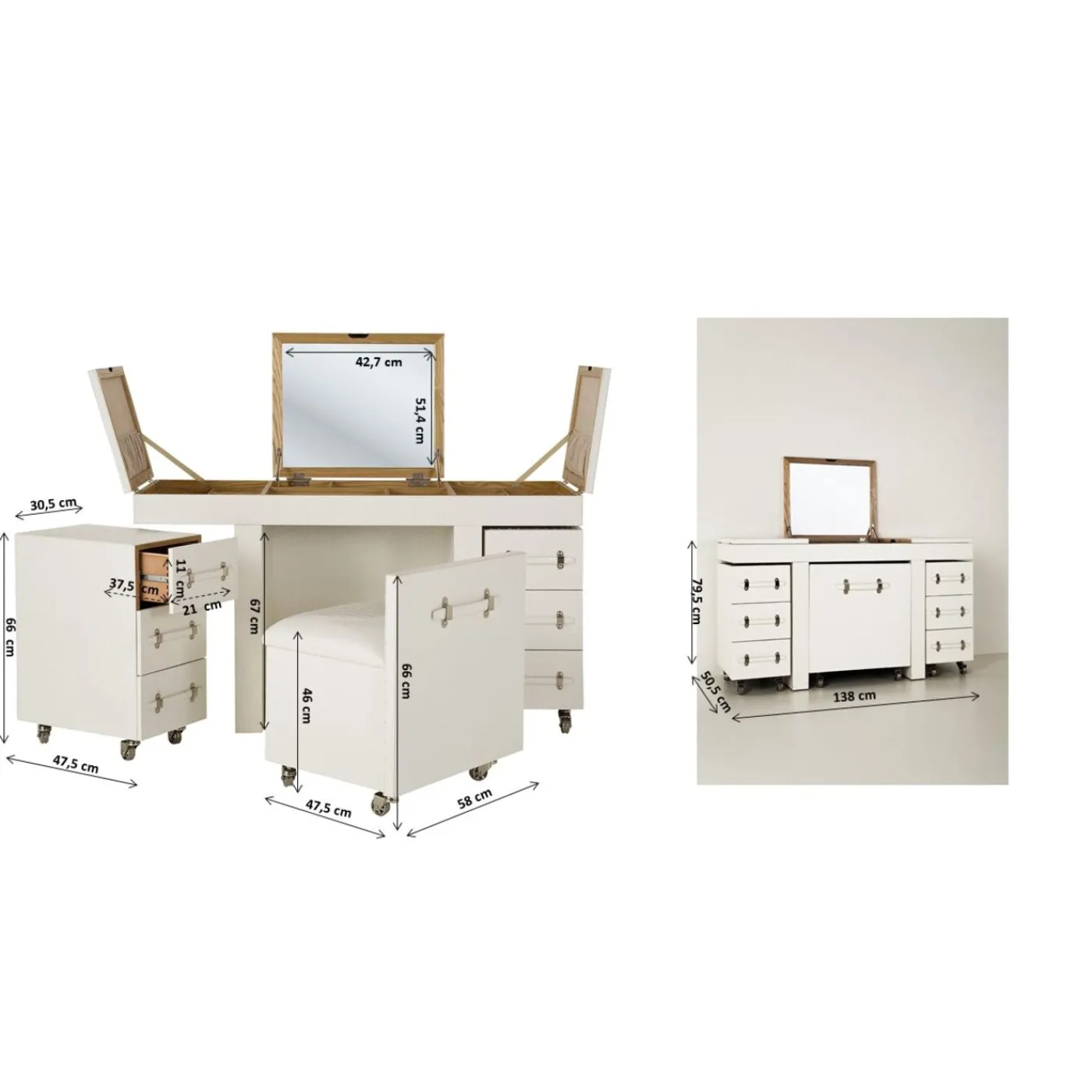 KARE Design Coiffeuse Diva Croco Blanche (4 Pcs)