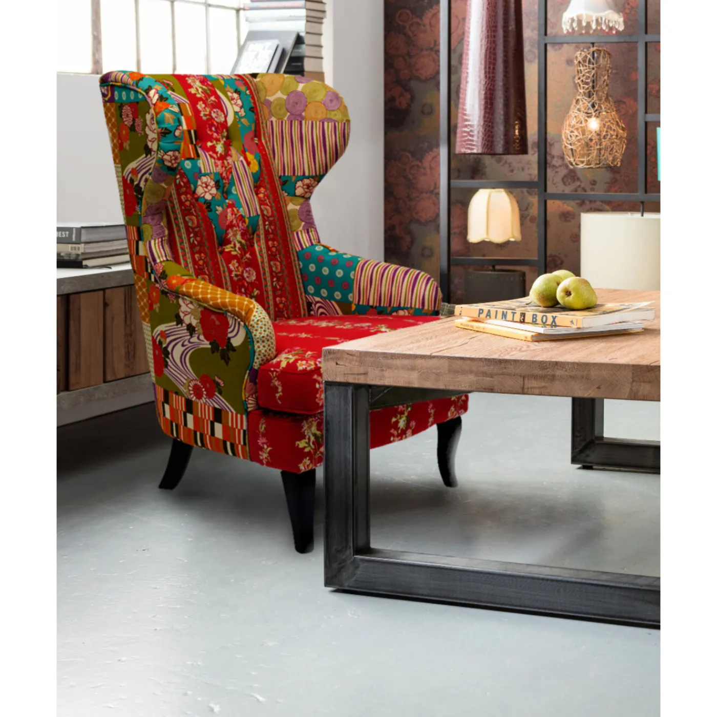 KARE Design Fauteuil À Oreilles Patchwork Rouge