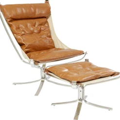 KARE Design Fauteuil Avec Tabouret Washington Marron