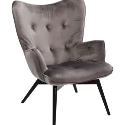 KARE Design Fauteuil Black Vicky Velours Gris