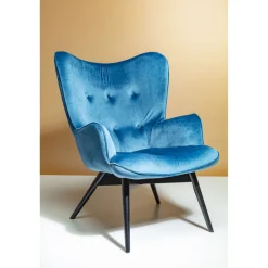 KARE Design Fauteuil Black Vicky Velours Petrole