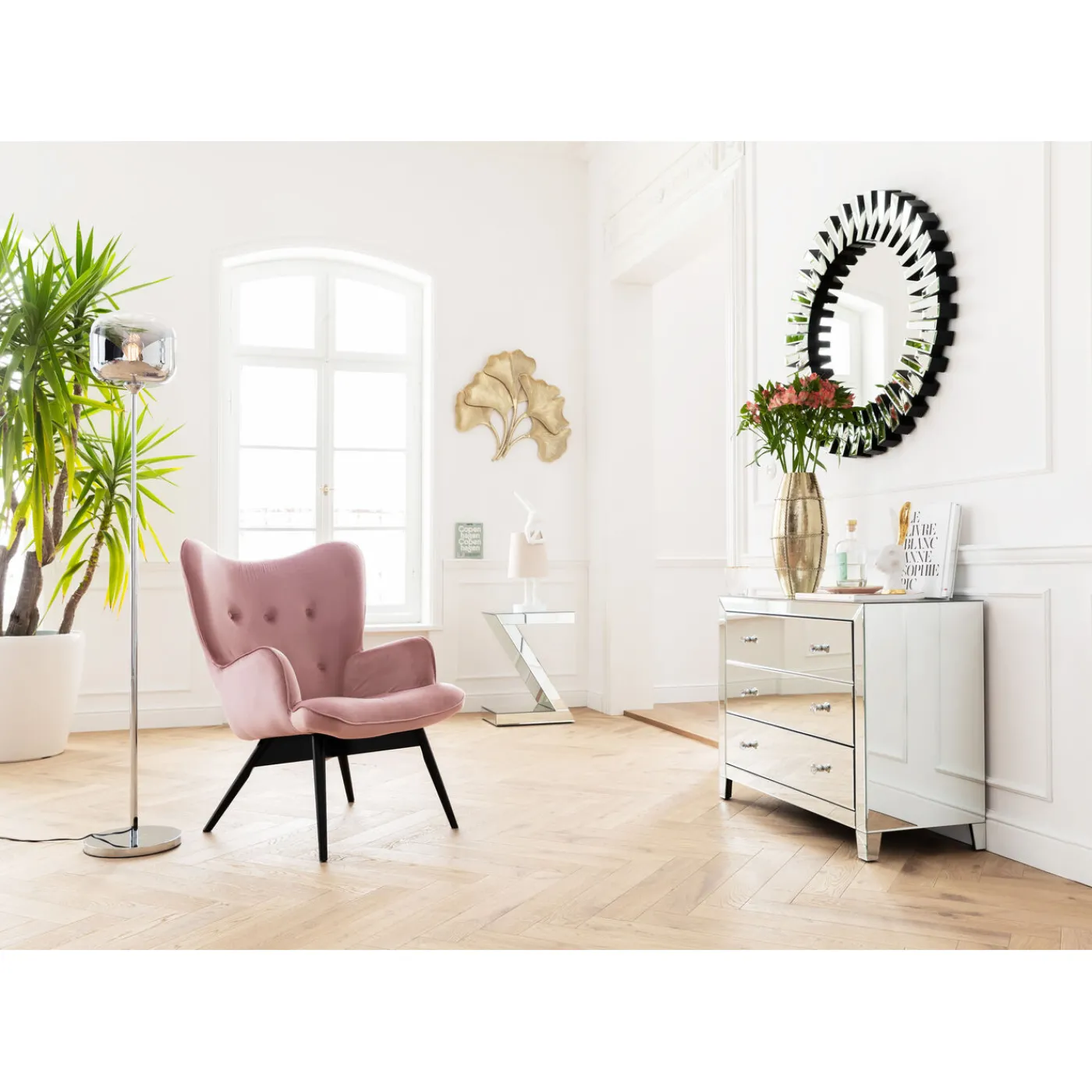 KARE Design Fauteuil Black Vicky Velours Rose