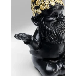 KARE Design Figurine Décorative Nain Meditation Noir-Dore 19Cm