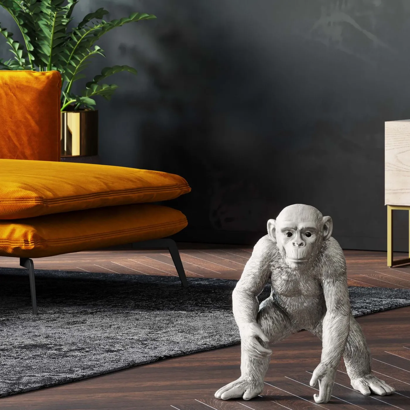 KARE Design Figurine Décorative Playing Ape Argente 50Cm