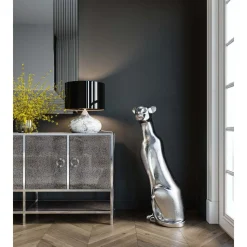 KARE Design Figurine Décorative Sitting Leopard Argente 150