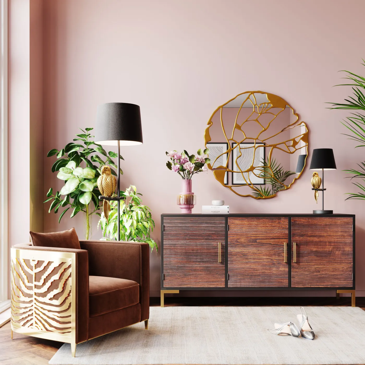 KARE Design Lampadaire Animal Parrot Dore 176Cm