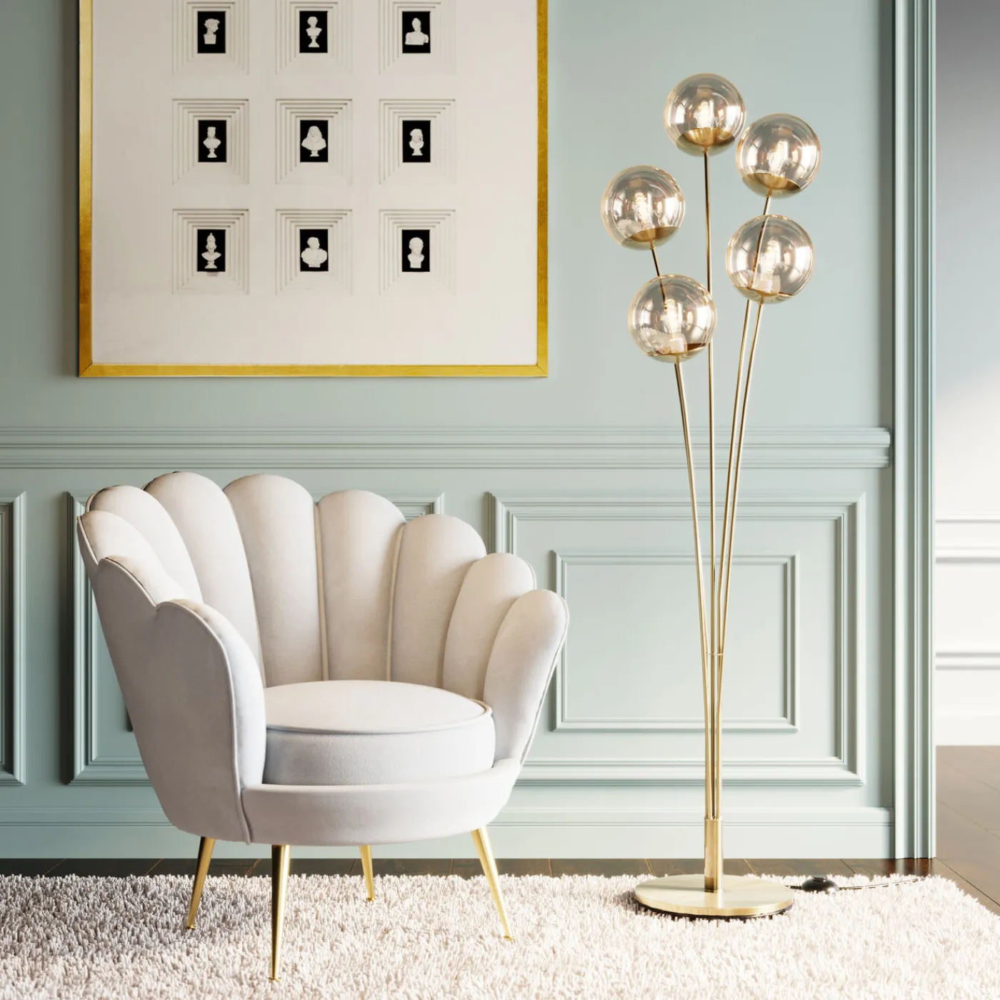 KARE Design Lampadaire Five Balls Ambre Laiton