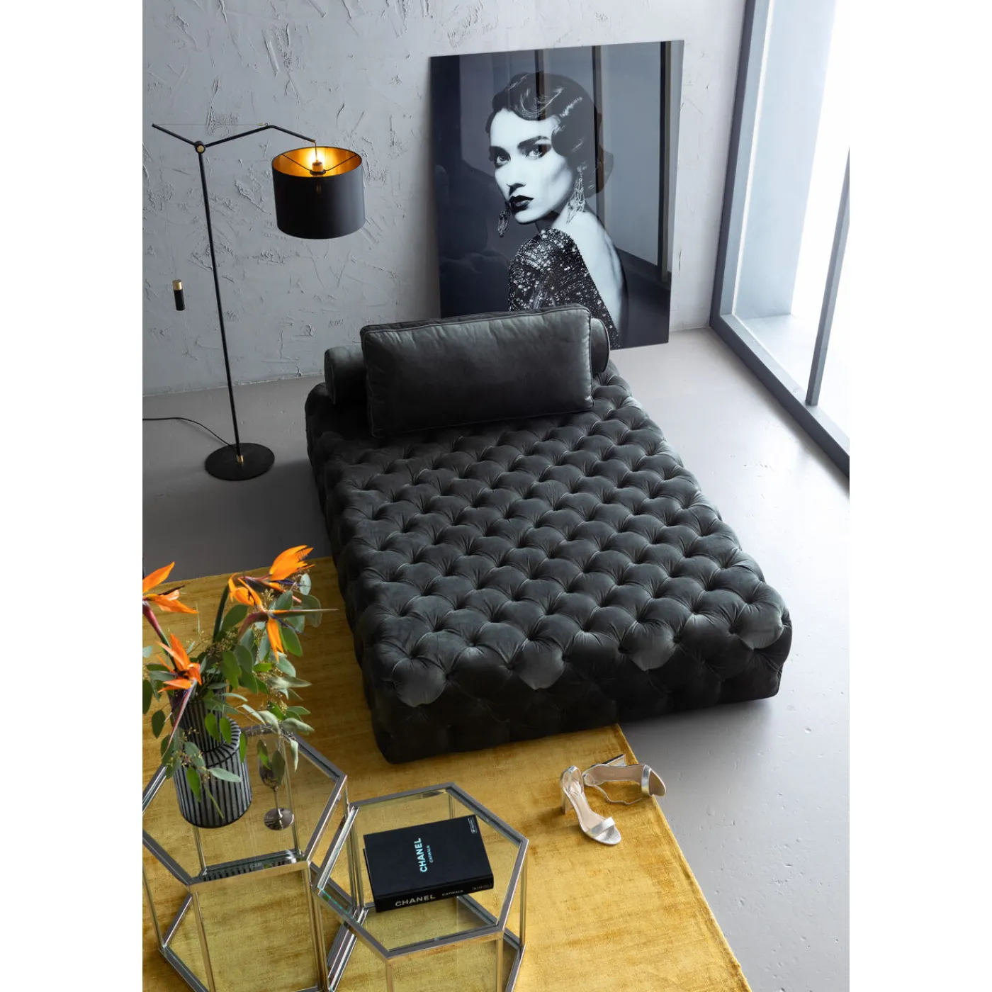 KARE Design Lit D Appoint Bottone Velours Gris