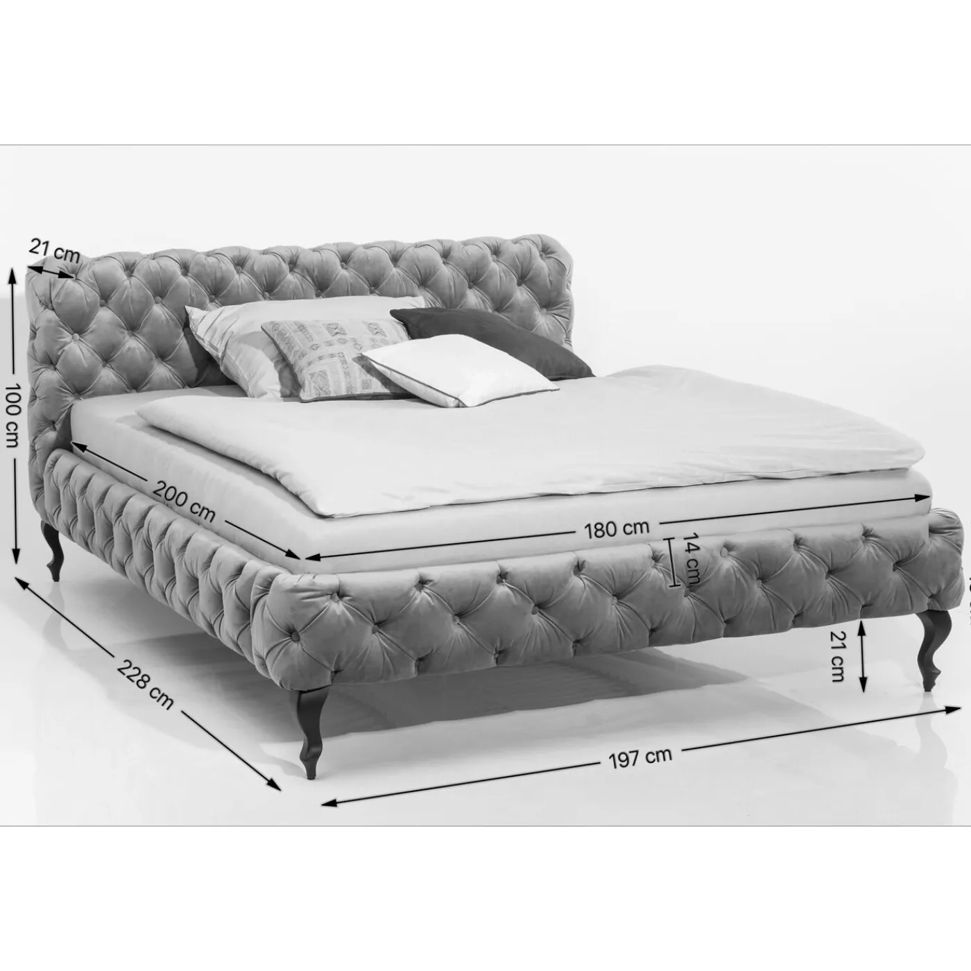 KARE Design Lit Desire Velours Gris 180X200 Cm