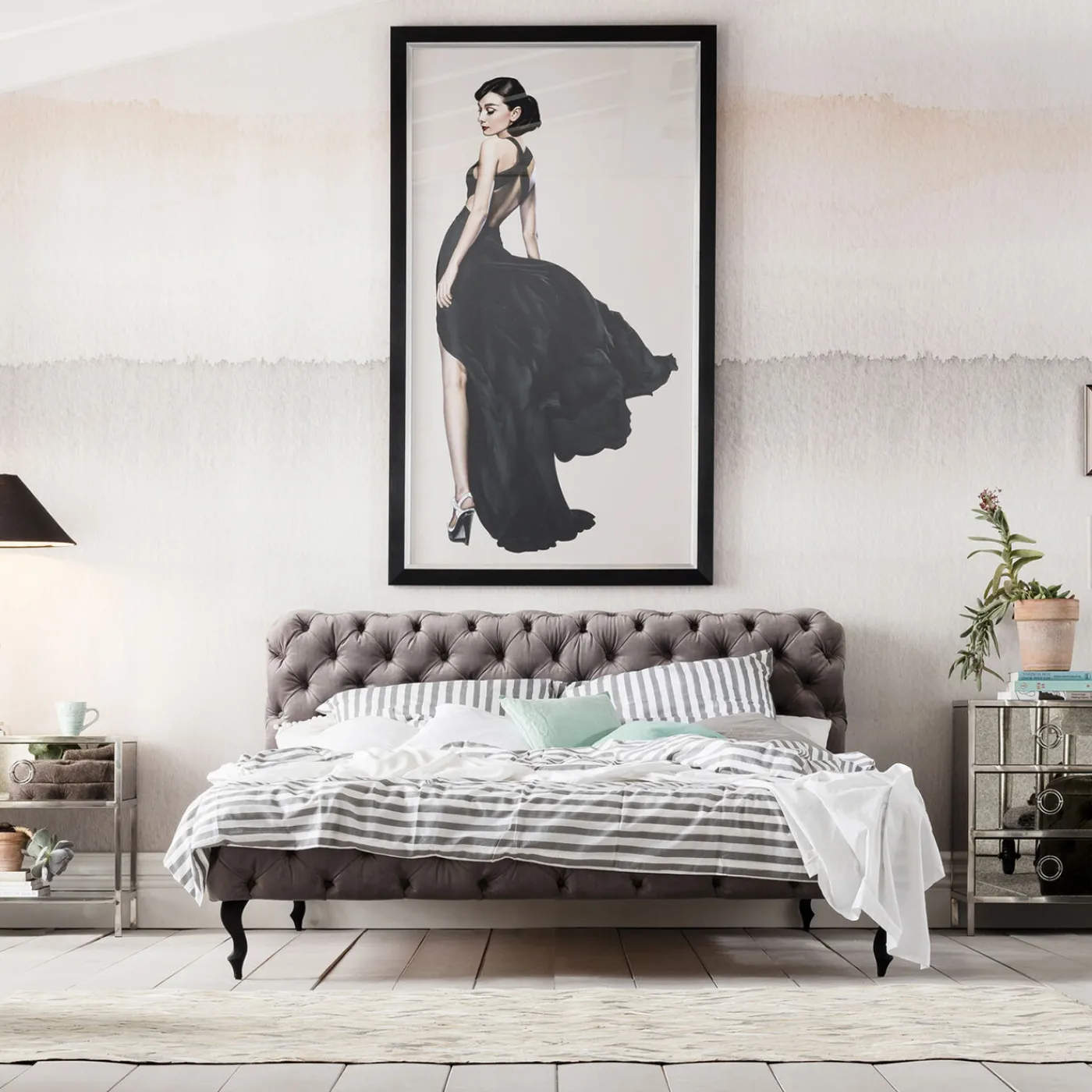 KARE Design Lit Desire Velours Gris 180X200 Cm