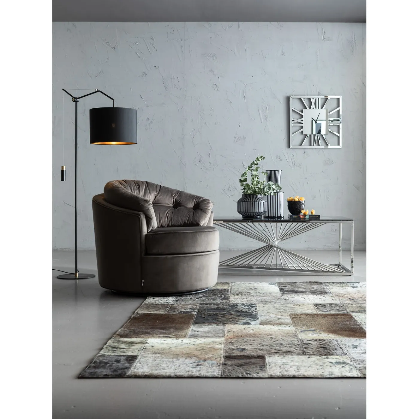 KARE Design Table Basse Laser Argente-Verre Clair 120X60Cm