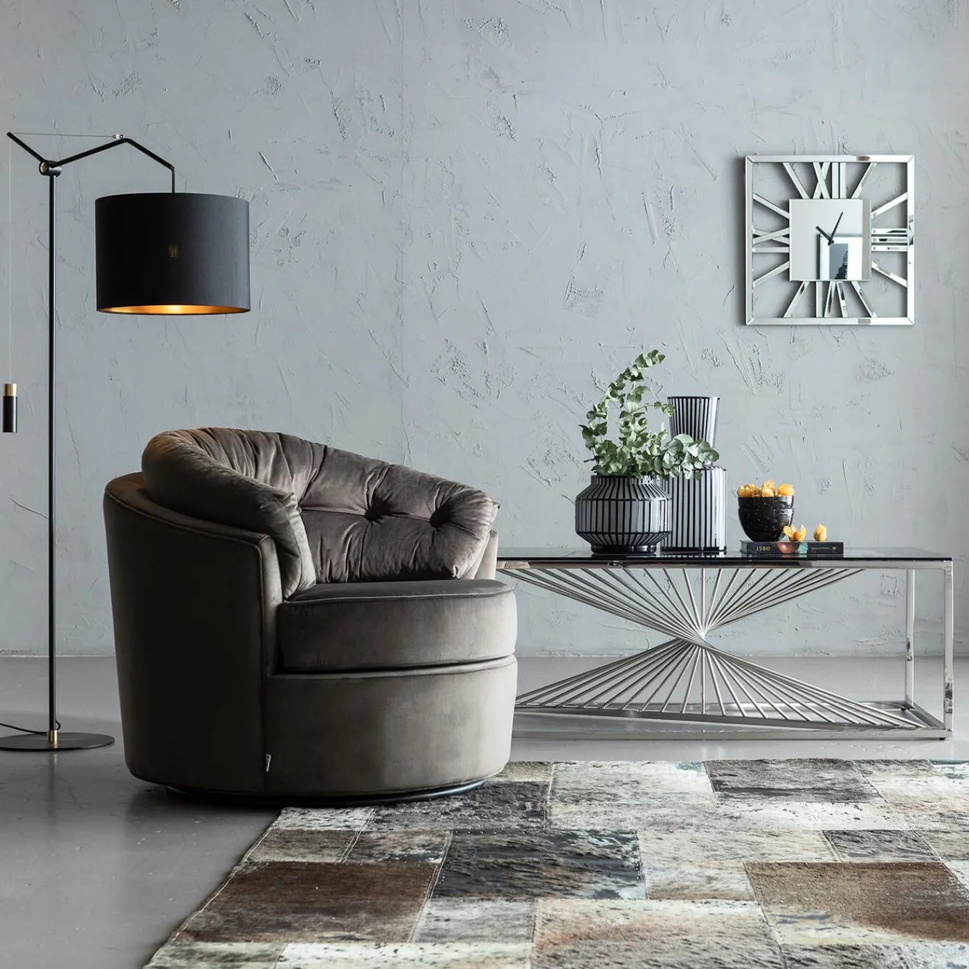 KARE Design Table Basse Laser Argente-Verre Clair 120X60Cm