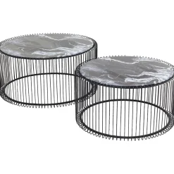 KARE Design Table Basse Wire Noir/Verre Décor Marbre (2/Set)