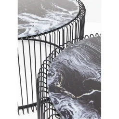 KARE Design Table Basse Wire Noir/Verre Décor Marbre (2/Set)