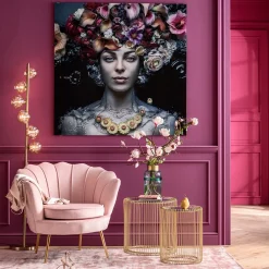 KARE Design Tableau En Verre Flower Art Lady 120X120Cm