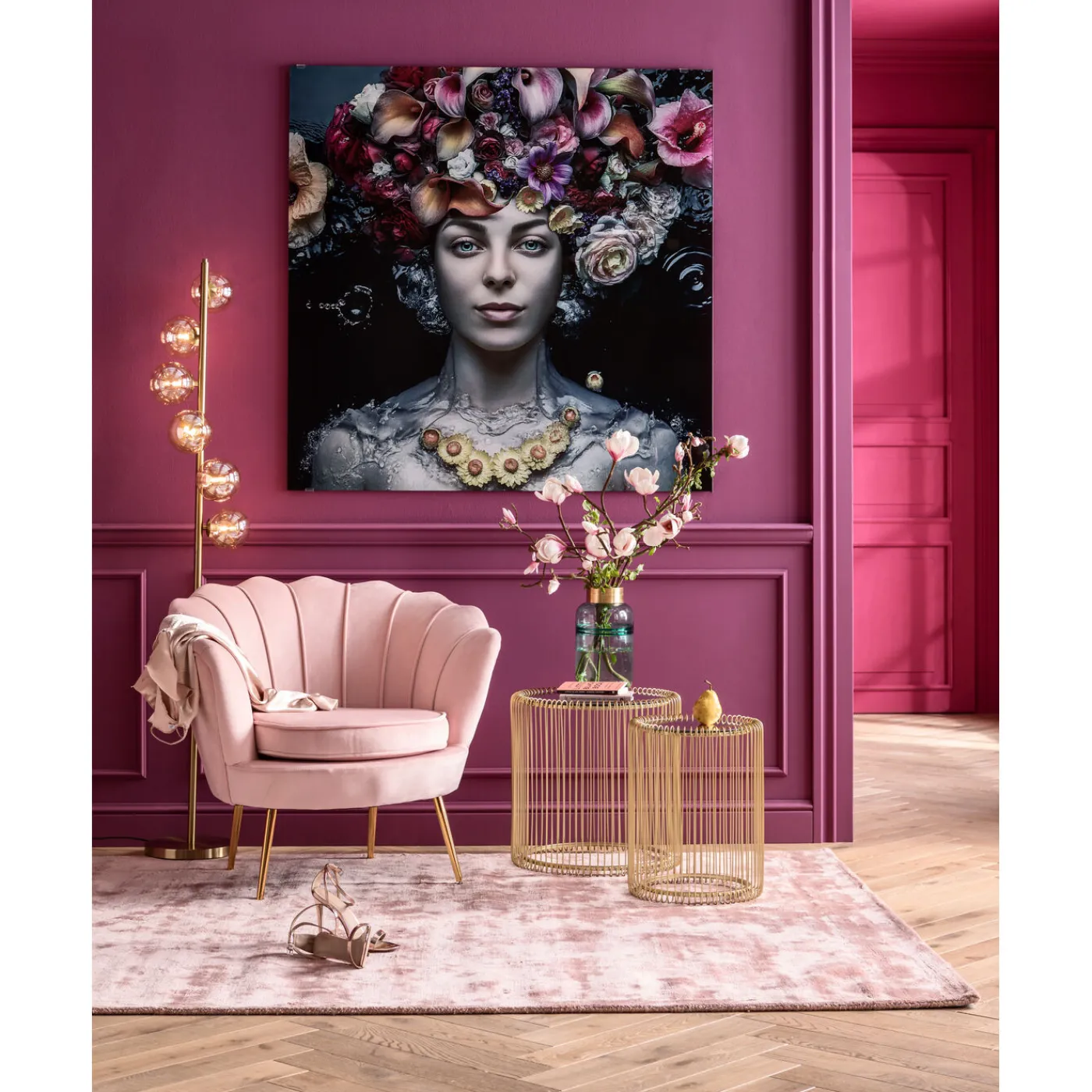 KARE Design Tableau En Verre Flower Art Lady 120X120Cm
