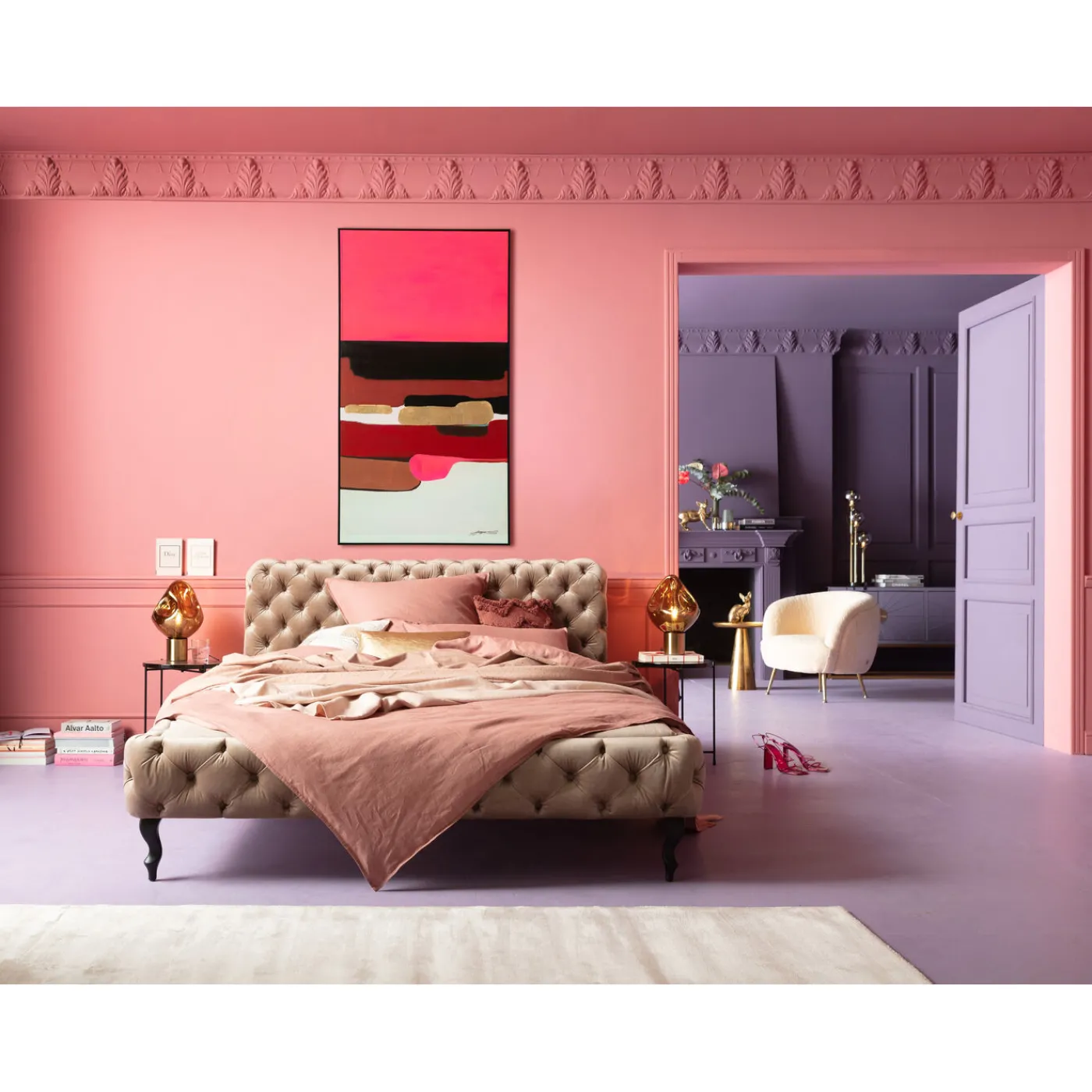 KARE Design Tableau Encadre Abstract Shapes Fuchsia 73X143Cm