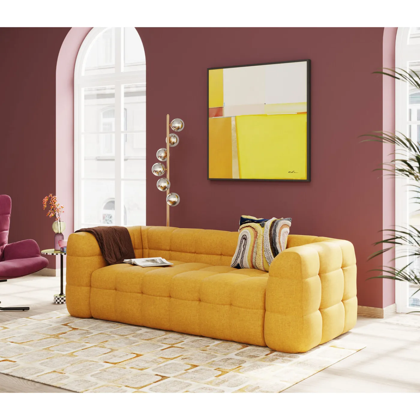 KARE Design Tableau Encadre Abstract Shapes Jaune 113X113Cm