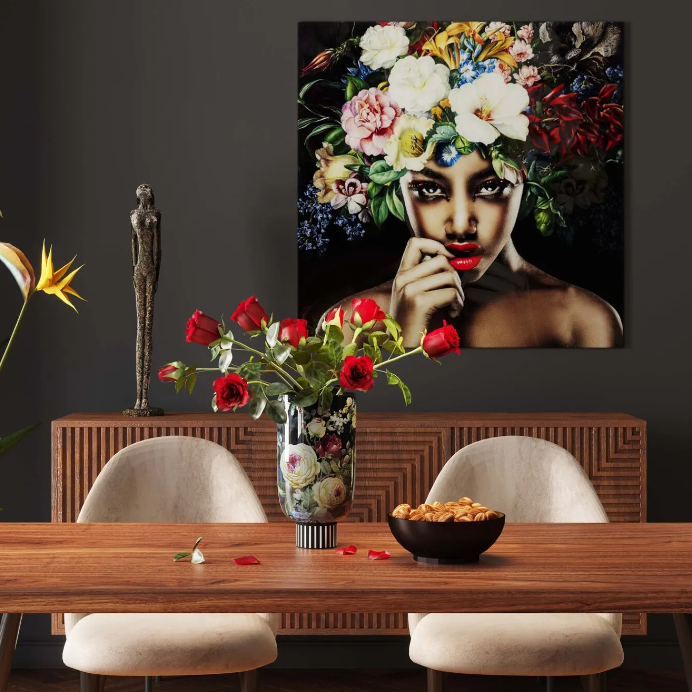 KARE Design Vase Décoratif Rose Magic Noir 27Cm